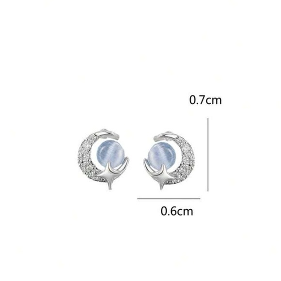 Blue Apatite Cat’s Eye Moon & Star Earrings, Star and Moon Earrings - Picture 5 of 5